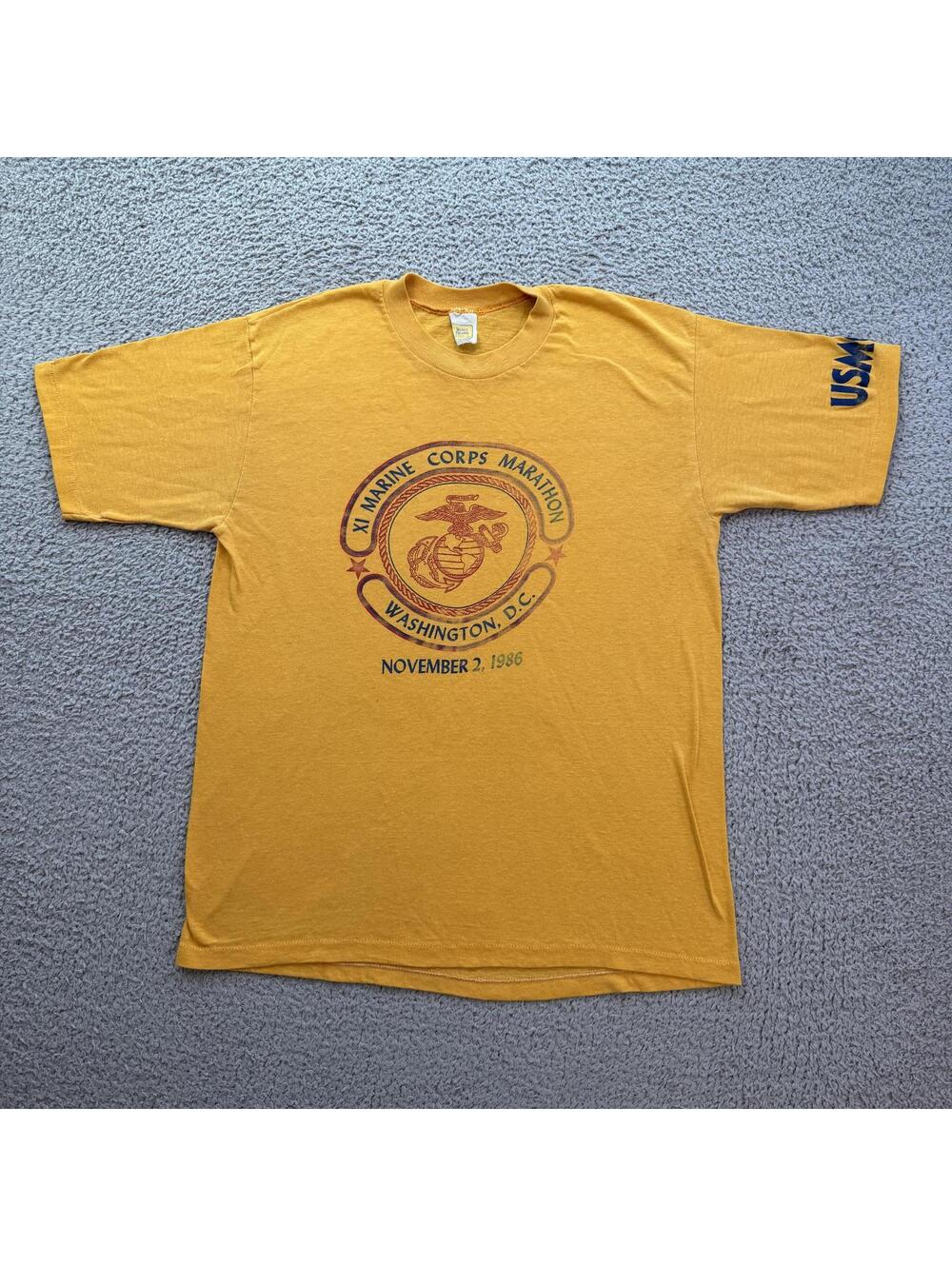 Vintage 1986 Marine Corps Marathon T Shirt Velva Sheen USA Single Stitch USMC L